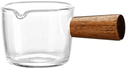 ZQDUFEA Salsera de Vidrio, Taza de Leche pequeña con Mango de Madera, platillo para inmersión, condimento, Plato pequeño, tazón de Jugo de Comida Occidental para Carne