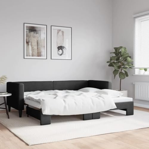 Juroupi Tagesbett Ausziehbar Ausziehbett Bett Zum Ausziehen Sofa Bett Daybed Sofa Bett Mit Ausziehbett Schwarz 80x200 cm Stoff