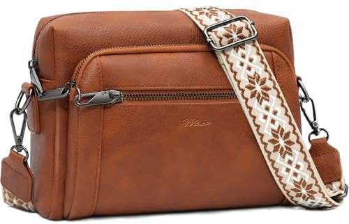 HILAEX Axelväskor för kvinnor, axelremsväskor för kvinnor med stöldfunktion 4 blixtlåsfack kvinnor axelväskor med justerbar bred rem, Brun och kanonmetall, 25 x 8 x 18 cm (9.84 x 3.15 x 7.08 inches)