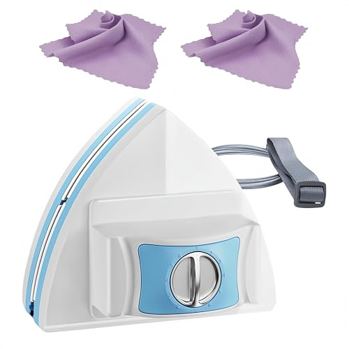 Magnetic Window Cleaner Tool Glass Wiper, Double Sided Windows Glass Cleaner 5-Files Adjustable Windshield Cleaner with 2 Pc Pink Microfiber Cleaning Cloth for High-Rise Single Double Glazed Windows