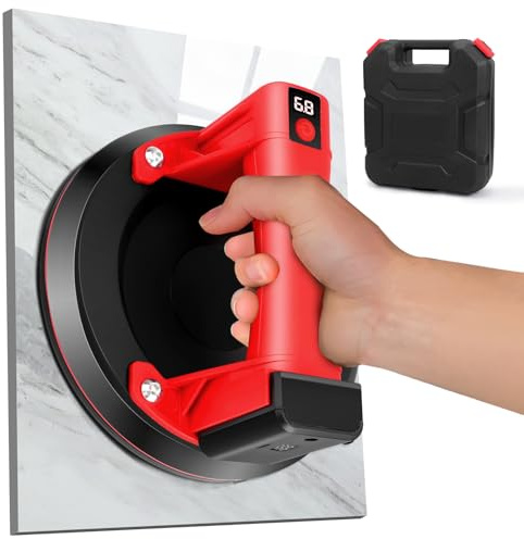 Gxpjycfob Electric Vacuum Suction Cup Lifter for Glass, Tile, Slab & Plasterboard - 8 Heavy-Duty Glass Suction Cups, Tile Suction Cup & Slab Lifter with LCD Display, 200KG Battery-Powered