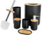 Bathroom Accessories Set - 6-piece Modern White Bathroom Accessories Set - Includes Trash Can Toilet Brush Toothbrush Holder Soap Dispenser Soap Dish and Mouthwash Cup (Black)