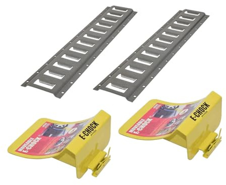 E-Chock Wheel Chocks with 5-Foot Metal Mounting Tracks, Yellow and Gray, Set of 2. Including 3 Rigid Hitch Logo Decal (E-09162-BUNDLE)