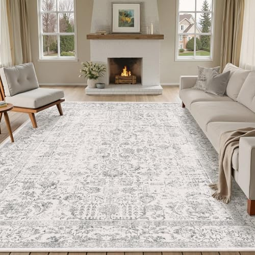 HUGEAR Vintage Vardagsrum Matta 300x400cm Grå Tvättbar Stor Mattor | Halkfri,Sovrumsmatta Rug,Sovrum,Kort Lugg Carpet,Matsal Rugs,Kontor Carpet,Barnrum,Inomhusbruk Golvmatta