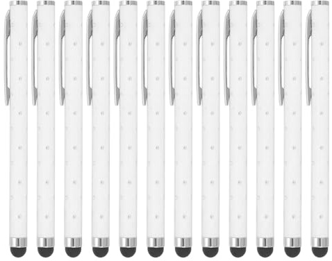 PATIKIL Stylus Pens for Touch Screens, 12 Pcs High Precision Universal Bling Stylus Crystal Metal Capacitive Pen for Touch Screen Devices Phone Tablets Laptop, White