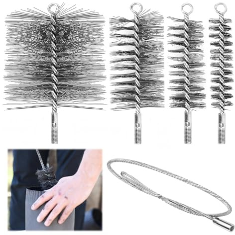 Hérisson de ramonage, 4 Pièces Brosses de Ramonage Cheminée, Brosse de Chaudière, Kit Ramonage Poele, Diamètre 30/50/80/150mm avec 1 Mètre Rallonge pour Tuyau de Poêle, Cheminée, Tuyau de Poêle