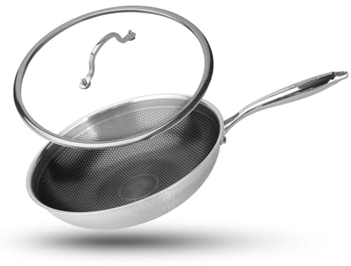 RisenutX Hybrid Wok, 13 inch Wok with lid,Stainless Steel woks & Stir-fry pans Non Stick, PFOA Free Cookware, Dishwasher and Oven Safe, Compatible With Induction
