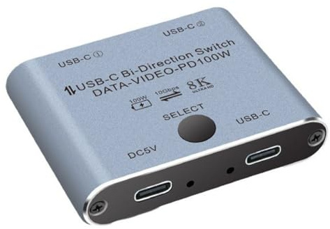 Nihcora Adattatore Splitter USB-C A Doppio Switch per Trasferimento Video 8K A 60Hz/4K A 144Hz, 100W USB C per Monitor del Computer da più Sorgenti