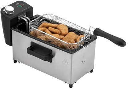 JATA JEFR1680 - Friggitrice olio 3 L 2000 W | Termostato regolabile | Zona fredda per olio pulito | Rimovibile. Facile pulizia | Corpo in acciaio inossidabile | Fritture croccanti