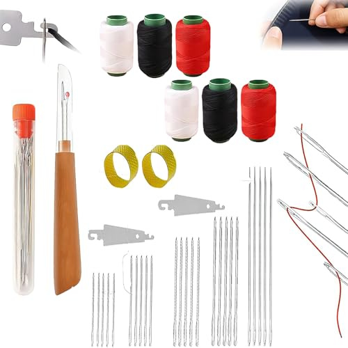 37-Piece Sewing Tool Set,Needles Thread Hand Repair Tools,Needle and Thread Kit with Steel Needles,Thread Ripper,Threaders,Thimbles,Assorted Color Threads,for Beginners & Daily Use