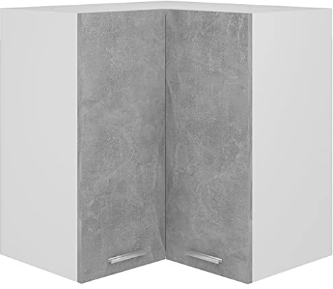 QJBSAVVA Eckhängeschrank Lyon Betongrau 57x57x60 cm aus Holzwerkstoff mit Zwei Regalböden, Modernes Design für Küche, Wohnzimmer und Büro