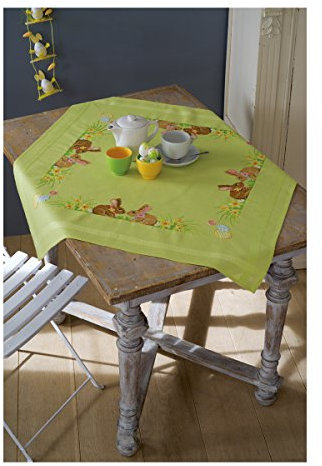 Vervaco Kreuzstich Stickpackungen Tischdecke Kaninchen Stickdecken Vorgezeichnet Basteln Erwachsene Kreativ Set Vorgedruckte Decke Sticken 80 x 80 cm Stickset DIY Sticken Set