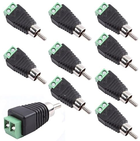 exgoofit RCA Male Plug to AV Screw Terminal Audio/Video Connector 10-Pack, RCA Plugs for Speaker Wire, Solderless Phono RCA Adapter