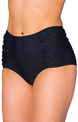 Aquarti Bas de Maillot de Bain Femme Taille Haute – Bas Maillot Femme Classique avec Fronces, Noir, 48