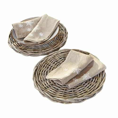 LOBERON Platzteller 2er Set Bland, braun | handgeflochten, zeitloses Design, mediterranes Flair, Platzset, Tischdekoration, Tischaccessoires, Rattan
