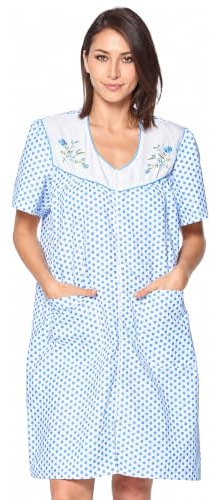 Casual Nights Women's Zipper Front House Dress Short Sleeves Duster Lounger Housecoat Robe