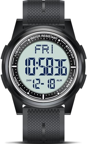 Beeasy Digital Watch for Men Women, 50M Waterproof, Ultra-Thin & Lightweight, 44mm Silicone Sports Watch with Alarm, Stopwatch, Countdown, Ideal for Gym, Running, School, Daily Wear