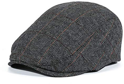 Faletony Herren Kariert Barett Flatcap Schirmmütze Baskenmütze Barett Cap für Männer (Grau)