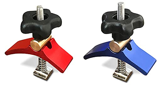 FoxAlien 2 Stück T-Track Hold Down Klemmen Aluminiumlegierun | kompatibel mit FoxAlien CNC-Fräsmaschinen und FoxAlien T-Nut-Hybrid-Aufspannplatte (rot und blau)