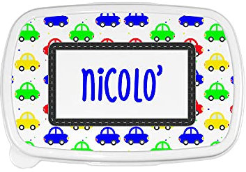 Fupies Porta pranzo e merenda personalizzato con nome con macchinine, Rosa