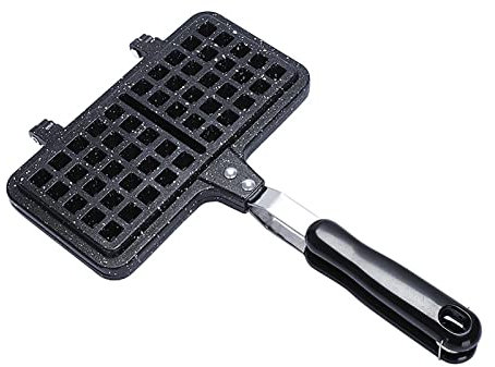 KUCOCOSNEH Doble cara no Stickwaffle Maker Pan Waffle Hierro Hornear Café Fundido Aluminio Negro