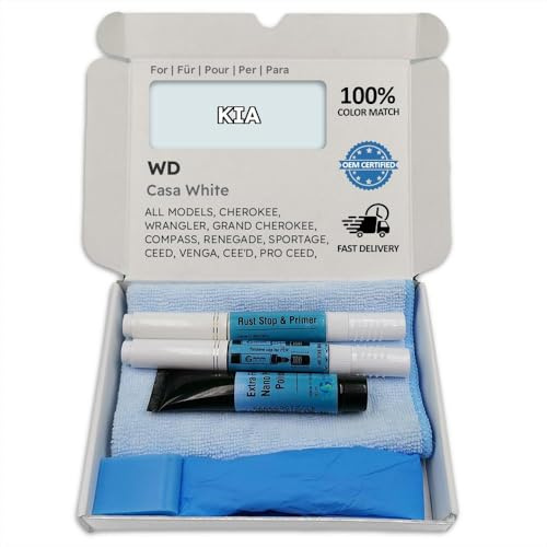 Genuine Colors Lackstift CASA White WD für KIA Weiß Cherokee Wrangler Grand Compass Renegade SPORTAGE CEED Venga CEE'D PRO SW XCEED