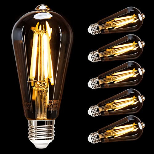 Aigostar E27 Vintage LED Filament Bulb, 4W, 2200K Edison ST64 Screw, 400LM 35W Equivalent, Energy Saving Lamp, Pack of 5