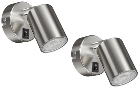ledscom.de 2x Wandspot WAIKA, einflammig, mit Schalter, GU10, chrom matt, inkl. GU10 LED, PAR16, warmweiß, 6,05W, 374lm, 70°, 3-Stufen-Dimmer