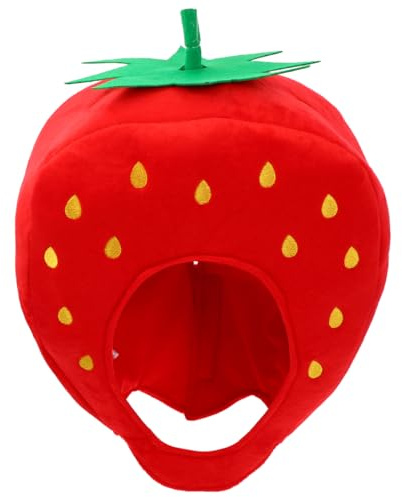 NUOBESTY Strawberry Costume Cap Plush Strawberry Hat, Plush Fruits Headgear Hood Party Cosplay Costume Photo Prop Cartoon Selfie Hat for Dress Up Party Decor Photo Prop