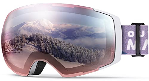 Outdoormaster skidglasögon Pro – ramlös design med utbytbara linser, 100 % UV400-skydd, skid- och snowboardglasögon för kvinnor och män.