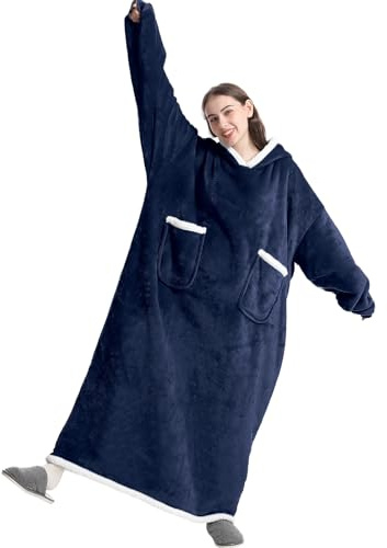 Emwwat Extra Lange Hoodie Decke, Übergroße Sherpa Hoodie Decke für Damen und Herren, tragbare Decke Hoodie mit Ärmeln und Riesentasche