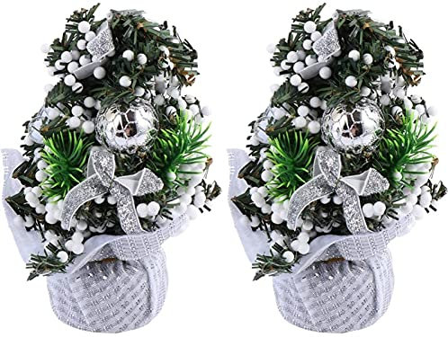 ADITAM 2 Stück 20 cm künstlicher Mini-Weihnachtsbaum Tischplatte Weihnachtskiefer mit Ball Jutebeutel Basis Weihnachts-Esstischdekoration Double The Comfort