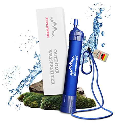 ALPENWERT Wasserfilter Outdoor - Trinkwasserfilter für 4000 Liter gefiltertes Wasser - Trinkwasseraufbereitung die 99,99% aller Keime und Bakterien abtötet
