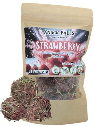 Snack Balls Premium - Strawberry - von Nagerfarm - Futter für Nager, Meerschweinchen und Zwergkaninchen 100% Natur für Deine Fellnasen - Deutsches Qualitätsprodukt ohne versteckte Zutaten