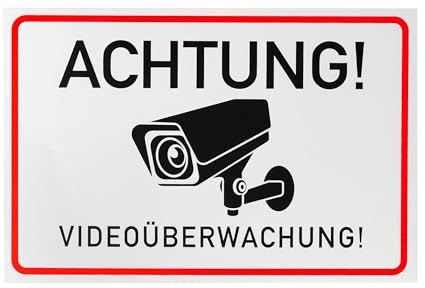 Aufkleber Set Achtung! Videoüberwachung!, 3 Stück, 15 x 10 cm, selbstklebende Folie, Warnhinweis Sticker für Innen- und Außenbereich, Video Überwachung Klebesticker, Kamera Hinweisschild zum Kleben