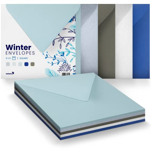 Netuno 25 Motiv-Briefumschläge Winter 153x 153 mm Umschlag-Mix bunt quadratische Kuverts gemischt Briefhüllen farbig Briefumschläge quadratisch bunte Papierumschläge für Einladungskarten envelope set