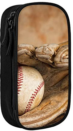 yazs Stifteetui für Federmäppchen, Reißverschluss, Organizer, Schreibwarenhalter, Aufbewahrungsbox für Büro, Schule, Vintage-Baseballschläger, Handschuh auf rustikalem Holz
