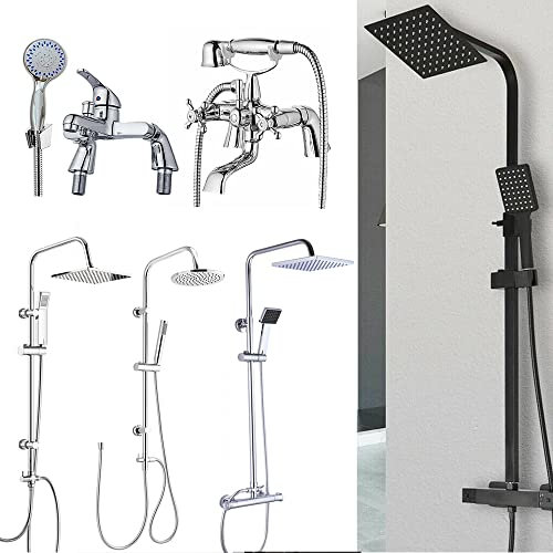 Square Mixer Shower Head Kit with Shower Riser Rail and Hose for Bathroom