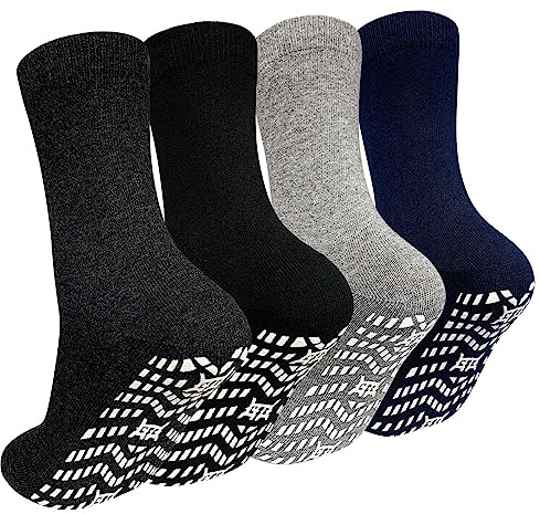 PUTUO Mens Non-Slip Grip Socks: Anti Slip Slipper Socks Cotton Sports Trainer Socks for Men with Grips Size 9-11 4 Pairs