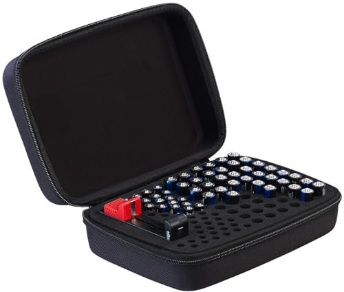 tka Köbele Akkutechnik Batteriebox: Aufbewahrungstasche für bis zu 96 Batterien mit Batterie-Tester (Batterietasche, Batterieaufbewahrungsbox, Koffer Organizer)