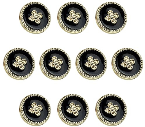 ftiemlovde 10 Stück Dirndl Knöpfe Schwarz/Gold ohne Strass （J10 12 mm) | öSenknöPfe Aus Kupferlegierung,zum Annähen,für Trachten,Mantel,Blazer,Strickjacken & DIY-Nähprojekte,langlebig & elegant