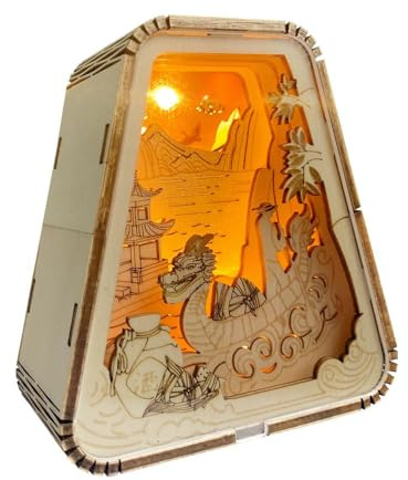 FLADO Wooden Carved Night Light 3D Three-Dimensional Puzzle Holiday Decorative Light Desktop Decoration Creative Gift