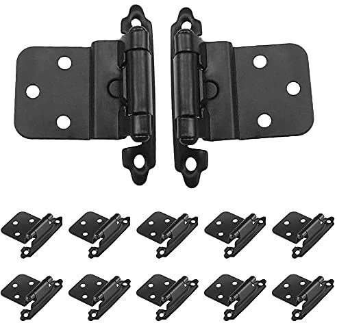Bestgle 10pcs Overlay Cabinet Door Hinges, Metal Semi-Concealed Self-Closing Cupboard Inset Hinge Set, Flush Mount Hardware Tool for Kitchen & Furniture Repair