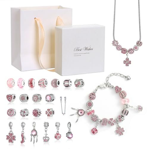 Naler Valentinstag 24 Stück Halskette Charm Armband Geschenk für sie Freundin DIY Schmuck Herstellung mit tragbarer Schmuckschatulle