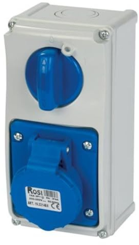 Presa interbloccata verticale con sezionatore interruttore, con fondo, 220V 230V, 3 poli 2P+T, 32A, IP54 - Rosi 19.3234B6