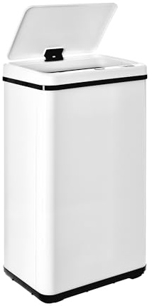 Well Home MOBILIARIO & DECORACIÓN Cubo de Basura Inteligente SIN Patas con Apertura automática y Contacto Manual de 50L, 35,5x26x H.56cm, Blanco.