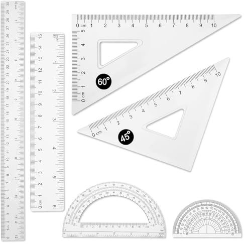 6 Pcs Clear Ruler Set Plastic Rulers Bulk for Classroom 30cm Ruler and 15cm Straight Edge Ruler 2 Triangle Ruler 2 Protractor Geometry Sets for Drawing Mathematics School