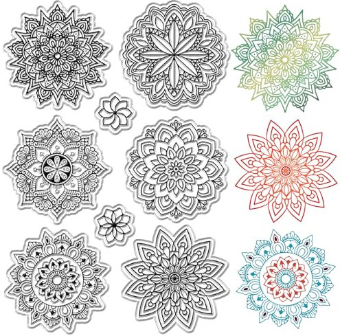 craspire Mandala-Blumen-Stempel, Transparent, Lotus, Yoga, Boho, Wiederverwendbar, Transparent, Silikon-Stempelsiegel, Vintage, Für Tagebuch, Kartenherstellung, Dekor, DIY, Scrapbooking, Zubehör