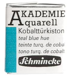 Schmincke – Akademie® Aquarell, feine Künstler-Aquarellfarben, Kobalttürkiston, 16 505 044, halbes Näpfchen, Aquarellmalerei, vegane Wasserfarbe