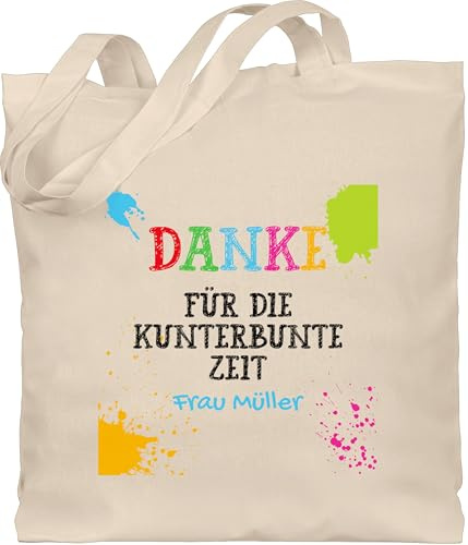 Geschenk mit Namen personalisiert by Shirtracer - Baumwolltasche - Danke für die kunterbunte Zeit mit Name | Erzieherin Geschenk Abschied | Ideen für Erzieher zum Abschied | Kita Abschiedsgeschenk